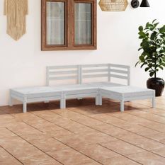 Salon de jardin 4 pcs Blanc Bois de pin massif 13