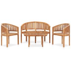 Salon de jardin 4 pcs en forme de banane Bois de teck solide
