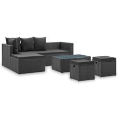 Salon de jardin 4 pcs Noir avec coussins Résine tressée