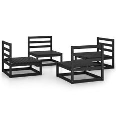 Salon de jardin 4 pcs Noir Bois de pin massif 4
