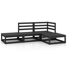 Salon de jardin 4 pcs Noir Bois de pin massif 6