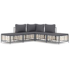 Salon de jardin 5 pcs avec coussins anthracite résine tressée