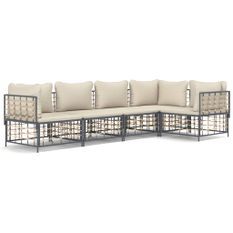 Salon de jardin 5 pcs avec coussins anthracite résine tressée