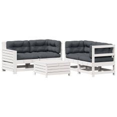 Salon de jardin 5 pcs avec coussins blanc bois massif de pin