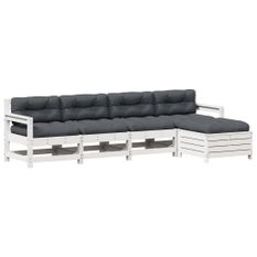 Salon de jardin 5 pcs avec coussins blanc bois massif de pin
