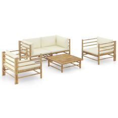 Salon de jardin 5 pcs avec coussins blanc crème Bambou 4