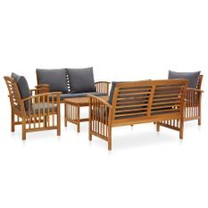 Salon de jardin 5 pcs avec coussins Bois d'acacia solide 11