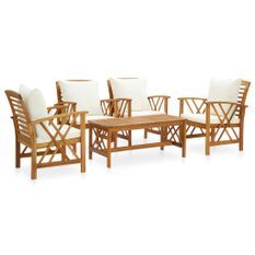 Salon de jardin 5 pcs avec coussins Bois d'acacia solide 14