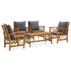 Salon de jardin 5 pcs avec coussins Bois d'acacia solide 6