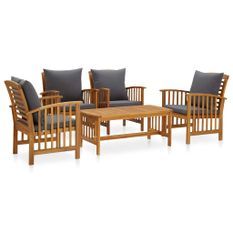 Salon de jardin 5 pcs avec coussins Bois d'acacia solide 9