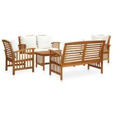 Salon de jardin 5 pcs avec coussins Bois d'acacia solide 7