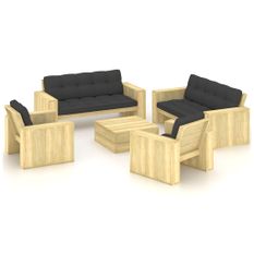 Salon de jardin 5 pcs avec coussins Bois de pin imprégné 2
