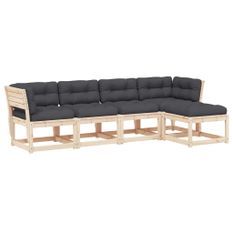 Salon de jardin 5 pcs avec coussins bois de pin massif