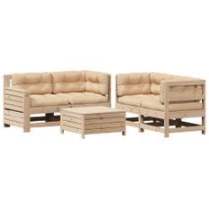 Salon de jardin 5 pcs avec coussins Bois de pin massif