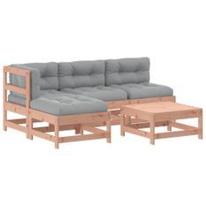 Salon de jardin 5 pcs avec coussins bois massif douglas