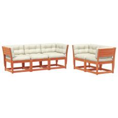 Salon de jardin 5 pcs avec coussins marron bois pin massif