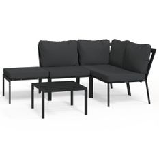 Salon de jardin 5 pcs avec coussins gris acier