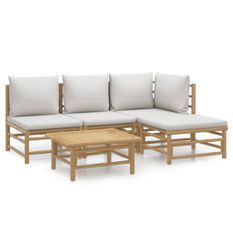 Salon de jardin 5 pcs avec coussins gris clair bambou