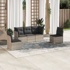 Salon de jardin 5 pcs avec coussins gris clair résine tressée