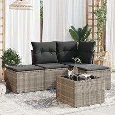 Salon de jardin 5 pcs avec coussins gris clair résine tressée