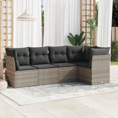 Salon de jardin 5 pcs avec coussins gris clair résine tressée