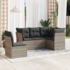 Salon de jardin 5 pcs avec coussins gris clair résine tressée