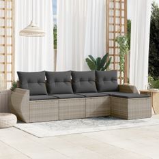 Salon de jardin 5 pcs avec coussins gris clair résine tressée