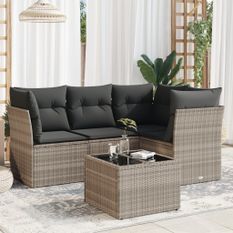 Salon de jardin 5 pcs avec coussins gris clair résine tressée