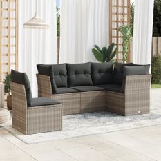 Salon de jardin 5 pcs avec coussins gris clair résine tressée