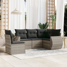 Salon de jardin 5 pcs avec coussins gris clair résine tressée