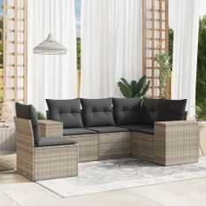 Salon de jardin 5 pcs avec coussins gris clair résine tressée