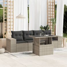 Salon de jardin 5 pcs avec coussins gris clair résine tressée