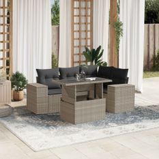 Salon de jardin 5 pcs avec coussins gris clair résine tressée