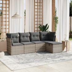 Salon de jardin 5 pcs avec coussins gris clair résine tressée