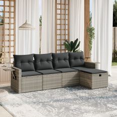 Salon de jardin 5 pcs avec coussins gris clair résine tressée