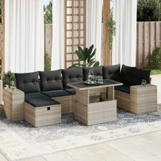 Salon de jardin 5 pcs avec coussins gris clair résine tressée