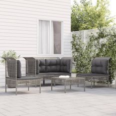 Salon de jardin 5 pcs avec coussins Gris Résine tressée