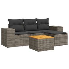 Salon de jardin 5 pcs avec coussins gris résine tressée