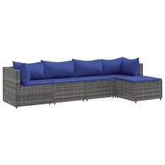Salon de jardin 5 pcs avec coussins Gris Résine tressée