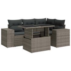 Salon de jardin 5 pcs avec coussins gris résine tressée