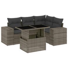 Salon de jardin 5 pcs avec coussins gris résine tressée