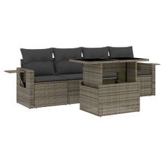 Salon de jardin 5 pcs avec coussins gris résine tressée