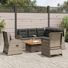 Salon de jardin 5 pcs avec coussins Gris Résine tressée