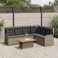 Salon de jardin 5 pcs avec coussins Gris Résine tressée