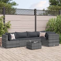 Salon de jardin 5 pcs avec coussins Gris Résine tressée