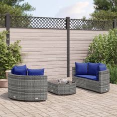 Salon de jardin 5 pcs avec coussins gris résine tressée