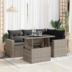 Salon de jardin 5 pcs avec coussins gris résine tressée