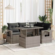 Salon de jardin 5 pcs avec coussins gris résine tressée