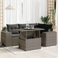 Salon de jardin 5 pcs avec coussins gris résine tressée