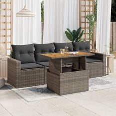 Salon de jardin 5 pcs avec coussins gris résine tressée